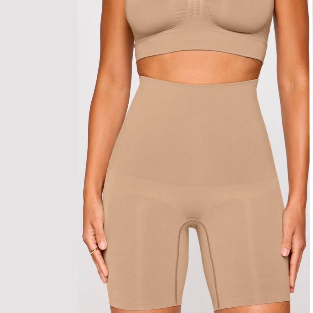 Yitty nude taupe nearly naked mid thigh booty lift short shaper M/L 8/10